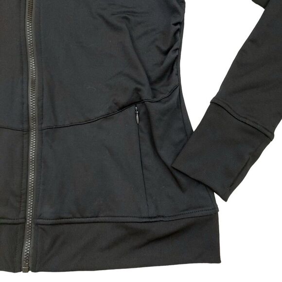 Fabletics Kira Hooded Jacket Womens Large Black Full Zip Thumbholes Athletic - Picture 4 of 13